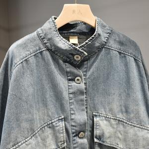 Big Flap Pockets Denim Jacket Long Sleeves Korean Short Outerwear