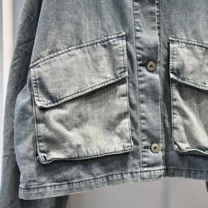 Big Flap Pockets Denim Jacket Long Sleeves Korean Short Outerwear