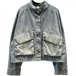 Big Flap Pockets Denim Jacket Long Sleeves Korean Short Outerwear