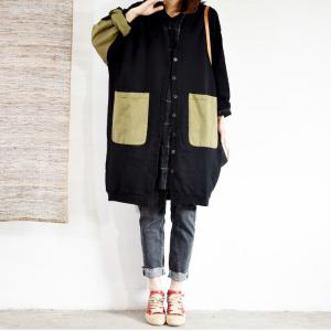 Single-Breasted Cotton Plus Size Coat Big Pockets Midi Cardigan