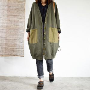 Single-Breasted Cotton Plus Size Coat Big Pockets Midi Cardigan