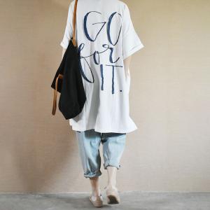Casual Style Cotton Long T-shirt Letter Printed Casual Tee