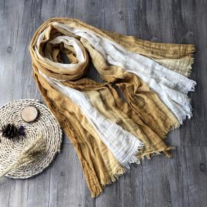 Raw Hem Tied Dye Scarf Cotton Linen Pleated Shawl