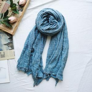 Simple Design Pleated Long Scarf Cotton Linen Tassel Scarf