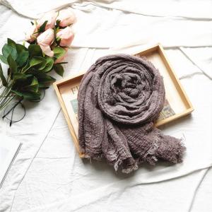 Simple Design Pleated Long Scarf Cotton Linen Tassel Scarf