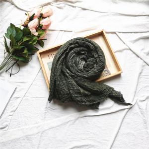 Simple Design Pleated Long Scarf Cotton Linen Tassel Scarf