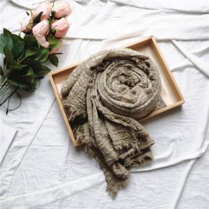 Simple Design Pleated Long Scarf Cotton Linen Tassel Scarf