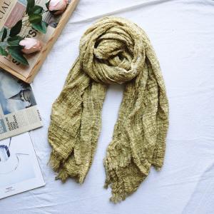 Simple Design Pleated Long Scarf Cotton Linen Tassel Scarf