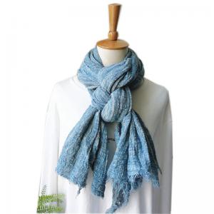 Simple Design Pleated Long Scarf Cotton Linen Tassel Scarf