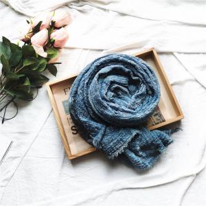 Simple Design Pleated Long Scarf Cotton Linen Tassel Scarf