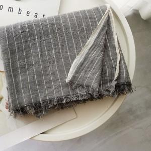 Japanese Style Vertical Striped Scarf Cotton Linen Pashmina Scarf