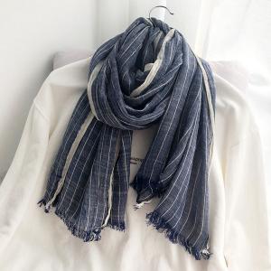 Japanese Style Vertical Striped Scarf Cotton Linen Pashmina Scarf