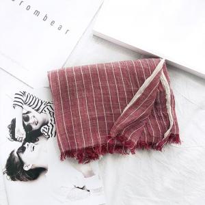 Japanese Style Vertical Striped Scarf Cotton Linen Pashmina Scarf