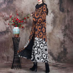 Rust Contrast Jacquard Womens Winter Coat Plus Size Dotted Elegant Overcoat