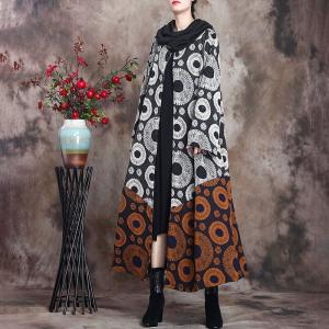 Rust Contrast Jacquard Womens Winter Coat Plus Size Dotted Elegant Overcoat