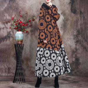 Rust Contrast Jacquard Womens Winter Coat Plus Size Dotted Elegant Overcoat