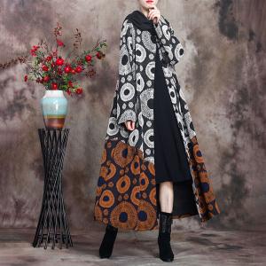 Rust Contrast Jacquard Womens Winter Coat Plus Size Dotted Elegant Overcoat