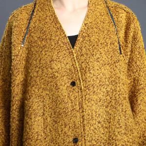 Solid Color Womens Wool Coat Long H-Shaped Coat