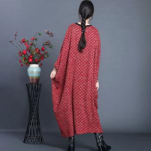 Striped Pocket Wool Maxi Caftan Slanted Buttons Plus Size Muslim Sweater Dress