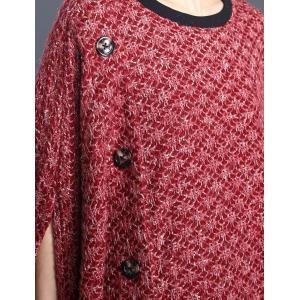 Striped Pocket Wool Maxi Caftan Slanted Buttons Plus Size Muslim Sweater Dress