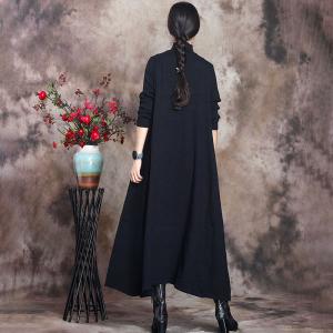 Minimalist Mock Neck Long Knitwear Loose Jersey Maxi Dress