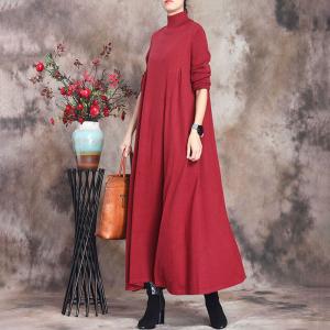 Minimalist Mock Neck Long Knitwear Loose Jersey Maxi Dress