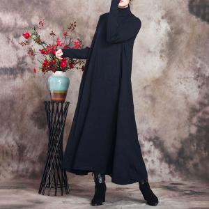 Minimalist Mock Neck Long Knitwear Loose Jersey Maxi Dress