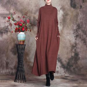 Minimalist Mock Neck Long Knitwear Loose Jersey Maxi Dress