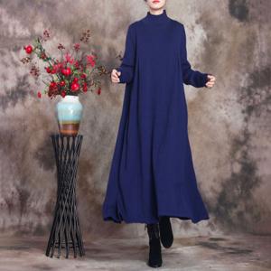 Minimalist Mock Neck Long Knitwear Loose Jersey Maxi Dress