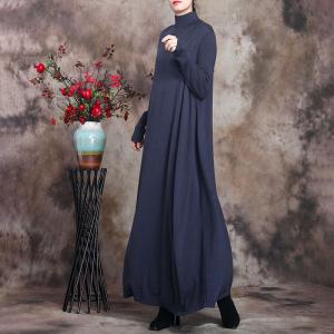 Minimalist Mock Neck Long Knitwear Loose Jersey Maxi Dress