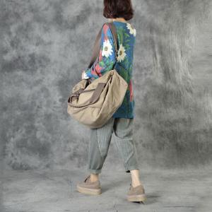 Flowers and Leaf Blue Knitwear Loose Long Sleeve Pullover