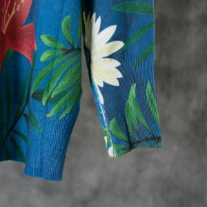 Flowers and Leaf Blue Knitwear Loose Long Sleeve Pullover