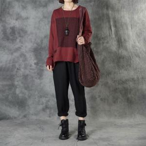 Long Sleeve Crew Neck Knitwear Contrast-Colored Patchwork Oversized Sweater