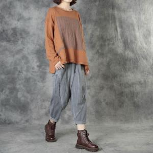 Long Sleeve Crew Neck Knitwear Contrast-Colored Patchwork Oversized Sweater