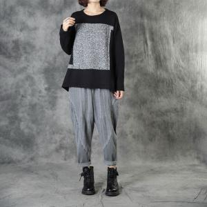 Long Sleeve Crew Neck Knitwear Contrast-Colored Patchwork Oversized Sweater