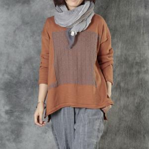 Long Sleeve Crew Neck Knitwear Contrast-Colored Patchwork Oversized Sweater