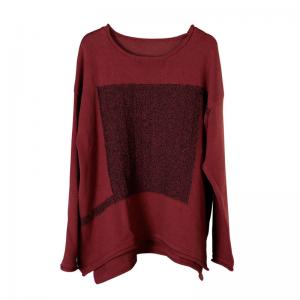 Long Sleeve Crew Neck Knitwear Contrast-Colored Patchwork Oversized Sweater
