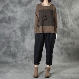Long Sleeve Crew Neck Knitwear Contrast-Colored Patchwork Oversized Sweater