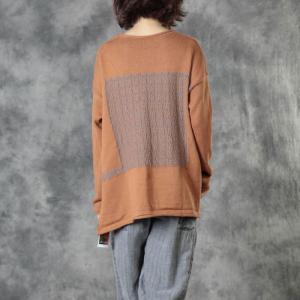 Long Sleeve Crew Neck Knitwear Contrast-Colored Patchwork Oversized Sweater