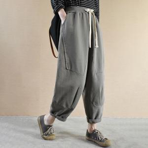 Leisure Style Cotton Pull-On Pants Plus Size Ankle Pants for Women