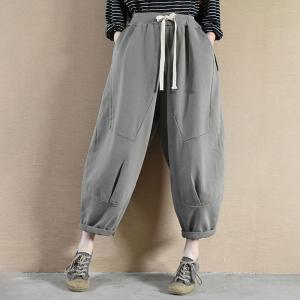 Leisure Style Cotton Pull-On Pants Plus Size Ankle Pants for Women