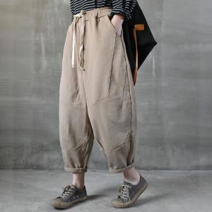 Leisure Style Cotton Pull-On Pants Plus Size Ankle Pants for Women