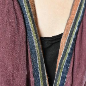 Colorful Striped Pocket Ethnic Outfits Plus Size Cotton Linen Chinese Cardigan