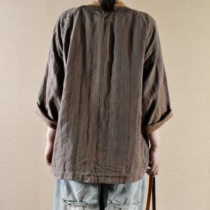 Chinese Style Flax Peasant Blouse Designer Pockets Vintage Outerwear