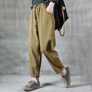 Relax-Fit Cotton Cargo Pants Korean Drawstring Tapered Pants