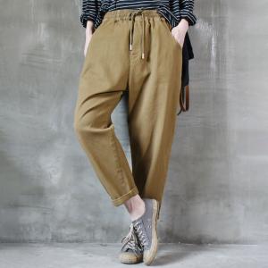 Relax-Fit Cotton Cargo Pants Korean Drawstring Tapered Pants