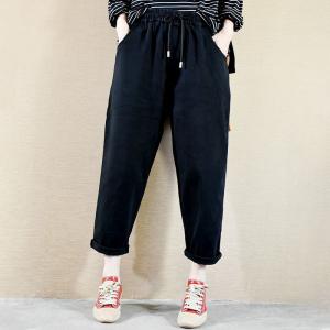 Relax-Fit Cotton Cargo Pants Korean Drawstring Tapered Pants