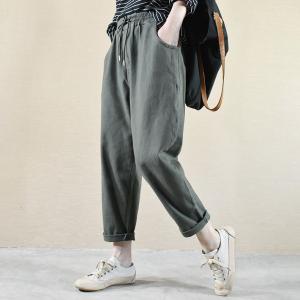 Relax-Fit Cotton Cargo Pants Korean Drawstring Tapered Pants