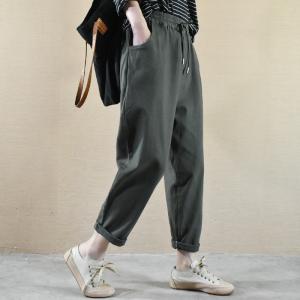 Relax-Fit Cotton Cargo Pants Korean Drawstring Tapered Pants in