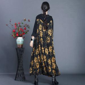 Dense Flowers Woolen Hooded Dress Large Vintage Sweater Dress